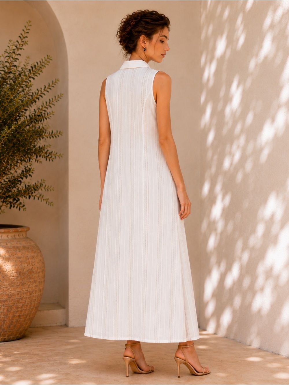 Karl Lagerfeld White Sleeveless Button-Front Maxi Dress - Picture 3 of 5